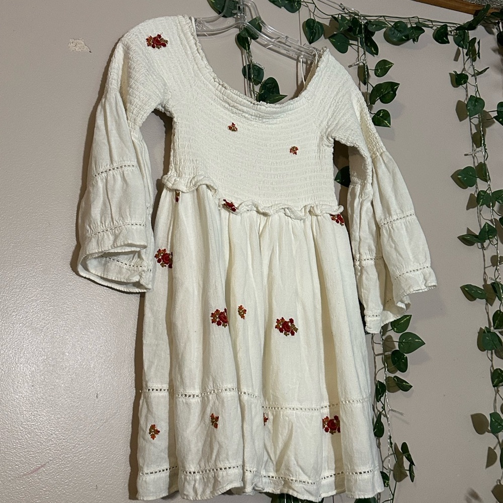 Free People Cream Dress with Red Floral Details